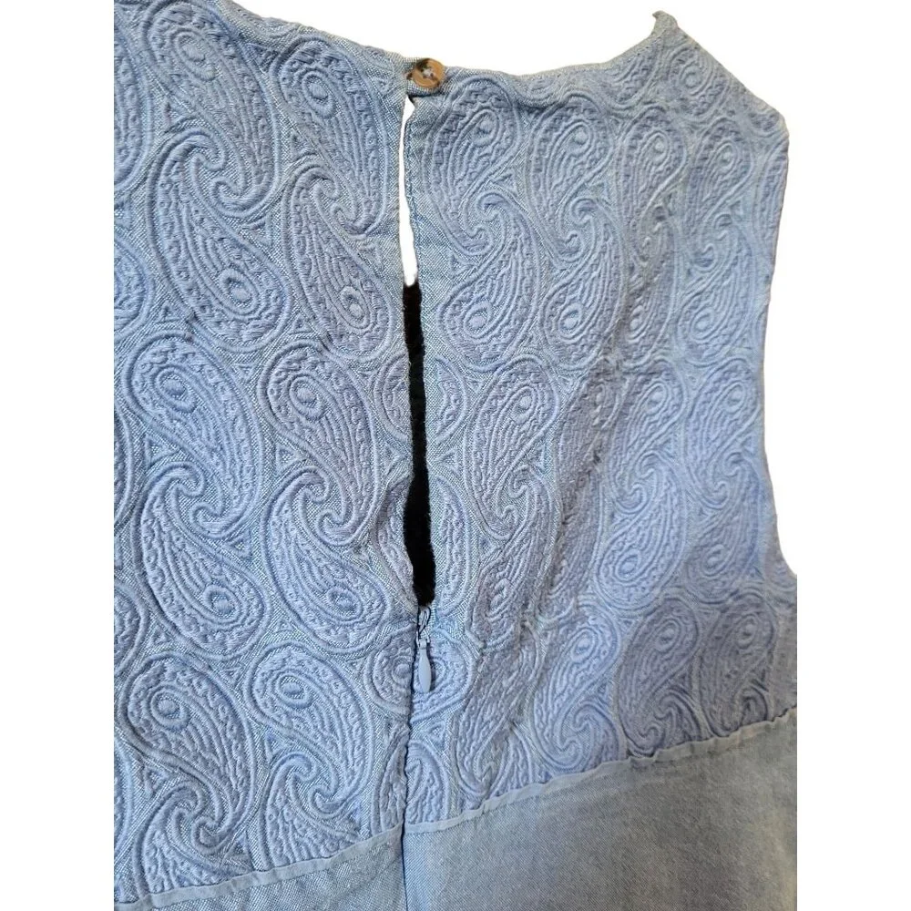 Hatley Womens XL Sleeveless Blue Paisley Embroidered Cotton Tunic Top